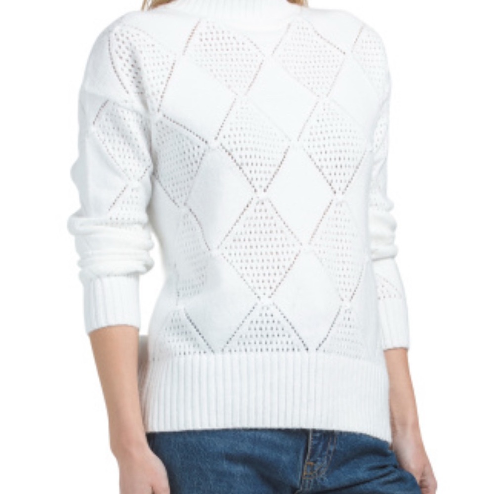 NWT Verve Ami White Diamond Pattern mock neck Sweater sz L